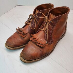 Madewell Brown Two‎ Tone Leather Fringe Lace Up Ankle Boots Size 8 1/2 Romania